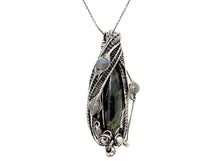 Load image into Gallery viewer, Stromatolite Pendant: Kambaba Jasper Fossil Necklace with Labradorite, Sterling Silver Wire Wrap - Heather Jordan Jewelry
