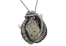Load image into Gallery viewer, UV-Fluorescent, Mexican Hyalite Opal Wire-Wrapped Pendant in Sterling Silver with Herkimer Diamonds