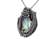 Load image into Gallery viewer, Wire-Wrapped Ethiopian Opal Pendant, Sterling Silver, Rainbow Moonstone Gemstone Jewelry - Heather Jordan Jewelry