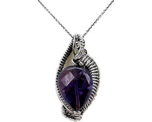 Load image into Gallery viewer, Amethyst Mini Woven Teardrop Pendant with Peridot: Sterling Silver Wire Wrap - Heather Jordan Jewelry
