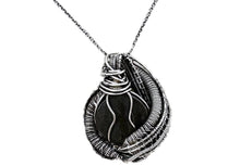 Load image into Gallery viewer, Indigo Ammolite Pendant: Ethiopian Welo Opals, Sterling Silver Wire Wrap, Fossil Jewelry - Heather Jordan Jewelry