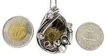 Load image into Gallery viewer, Ammonite Fossil Pendant: Sterling Silver Wire Wrapped Shell Necklace with Aquamarine - Heather Jordan Jewelry