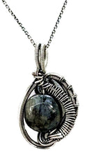 Load image into Gallery viewer, Gemstone Mini Woven Circle Pendant with Swarovski Crystal, Sterling Silver Wire Wrap