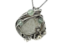 Load image into Gallery viewer, UV-Fluorescent, Mexican Hyalite Opal Wire-Wrapped Pendant in Sterling Silver with Fluorite
