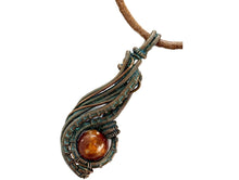Load image into Gallery viewer, Custom Verdigris Gemstone Pendant, Copper Wire Wrap, "Comet" Model