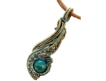 Load image into Gallery viewer, Custom Verdigris Gemstone Pendant, Brass Wire Wrap, "Comet" Model
