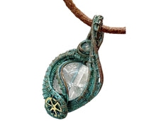 Load image into Gallery viewer, Verdigris Gemstone Steampunk Pendant: Copper Wire Wrap, Swirl Model