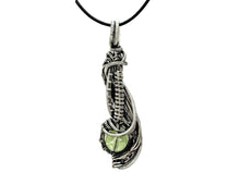 Load image into Gallery viewer, UV-Reactive Glass Pendant, Sterling Silver Wire Wrap, "Comet" Model
