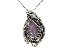 Load image into Gallery viewer, Pink Amethyst Wire-Wrapped Pendant with Rainbow Moonstone in Sterling Silver - Heather Jordan Jewelry