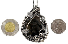 Load image into Gallery viewer, UV-Fluorescent, Black Rose Fluorite Druzy Pendant with Herkimer Diamonds: Sterling Silver Wire Wrap