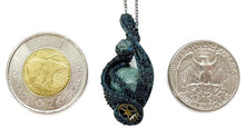 Load image into Gallery viewer, Steampunk Verdigris Hemo Jasper Pendant, Wire-Wrapped in Brass with Green Apatite