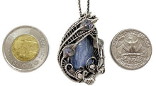 Load image into Gallery viewer, Blue Kyanite &amp; Rainbow Moonstone Pendant: Sterling Silver Wire Wrap