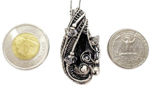 Load image into Gallery viewer, Vivianite Crystal Pendant: Sterling Silver Wire-Wrapped with Herkimer Diamonds, Gothic Gemstone Jewelry - Heather Jordan Jewelry