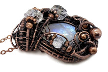 Load image into Gallery viewer, Rainbow Moonstone &amp; Herkimer Diamond Pendant: Bronze Wire Wrap Pendant Necklace - Heather Jordan Jewelry