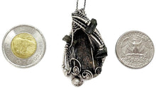 Load image into Gallery viewer, Black Kyanite Fan Pendant - Sterling Silver Wire-Wrap with Green Tourmaline Crystals