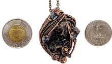 Load image into Gallery viewer, Blue Bismuth Crystal Pendant with Czech Glass and Bronze Wire Wrap - Steampunk Jewelry - Heather Jordan Jewelry