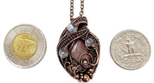 Load image into Gallery viewer, Rhodonite Wire Wrapped Pendant in Bronze with Rainbow Moonstone - Heather Jordan Jewelry