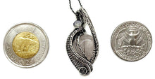 Load image into Gallery viewer, Rose Quartz Mini Woven Teardrop Pendant with Rainbow Moonstone: Sterling Silver Wire Wrap - Heather Jordan Jewelry