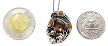 Load image into Gallery viewer, Spessartine Garnet and Ethiopian Welo Opal Pendant: Sterling Silver Wire Wrap
