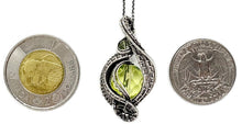 Load image into Gallery viewer, UV-Reactive Glass Pendant in Sterling Silver with Watch Gear: Steampunk Jewelry