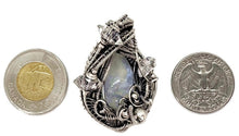 Load image into Gallery viewer, Rainbow Moonstone Pendant with Herkimer Diamonds, Sterling Silver Wire Wrap - Heather Jordan Jewelry