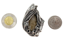 Load image into Gallery viewer, Petoskey Stone Wire-Wrapped Pendant with Aquamarine in Sterling Silver - Heather Jordan Jewelry