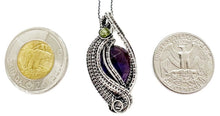Load image into Gallery viewer, Amethyst Mini Woven Teardrop Pendant with Peridot: Sterling Silver Wire Wrap - Heather Jordan Jewelry