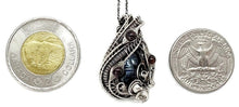 Load image into Gallery viewer, Cultured Black Freshwater Pearl Pendant with Rhodolite Garnet and Sterling Silver Wire Wrap