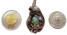 Load image into Gallery viewer, Iridescent Abalone Pua Shell Pendant with Labradorite Copper Wire Wrapped Ocean Jewelry - Heather Jordan Jewelry