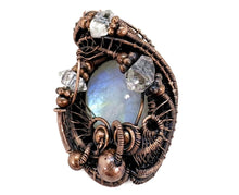 Load image into Gallery viewer, Rainbow Moonstone &amp; Herkimer Diamond Pendant: Bronze Wire Wrap Pendant Necklace - Heather Jordan Jewelry