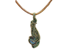 Load image into Gallery viewer, Custom Verdigris Gemstone Pendant, Brass Wire Wrap, "Comet" Model