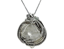 Load image into Gallery viewer, UV-Fluorescent, Mexican Hyalite Opal Wire-Wrapped Pendant in Sterling Silver with Fluorite