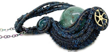 Load image into Gallery viewer, Steampunk Verdigris Hemo Jasper Necklace w Malachite/Azurite, Bronze Wire Wrap