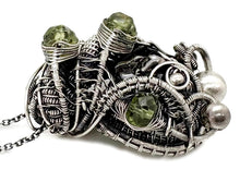 Load image into Gallery viewer, Sikhote-Alin Meteorite Pendant with Peridot, Wire-Wrapped in Sterling Silver - Heather Jordan Jewelry