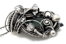 Load image into Gallery viewer, Vivianite Crystal Pendant: Sterling Silver Wire-Wrapped with Herkimer Diamonds, Gothic Gemstone Jewelry - Heather Jordan Jewelry