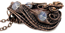 Load image into Gallery viewer, Rhodonite Wire Wrapped Pendant in Bronze with Rainbow Moonstone - Heather Jordan Jewelry