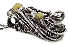 Load image into Gallery viewer, Indigo Ammolite Pendant: Ethiopian Welo Opals, Sterling Silver Wire Wrap, Fossil Jewelry - Heather Jordan Jewelry