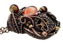 Load image into Gallery viewer, Red Liquid Steampunk Sensory Pendant: Bronze Wire-Wrapped Necklace with Swarovski Crystal - Heather Jordan Jewelry