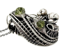 Load image into Gallery viewer, Sikhote-Alin Meteorite Pendant with Peridot, Wire-Wrapped in Sterling Silver - Heather Jordan Jewelry