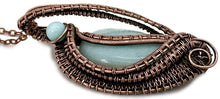 Load image into Gallery viewer, Amazonite Woven Teardrop Pendant with Peruvian Blue Opal: Bronze Wire Wrap
