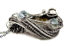 Load image into Gallery viewer, Ammonite Fossil Pendant with Aquamarine: Sterling Silver Wire Wrapped Shell Necklace - Heather Jordan Jewelry