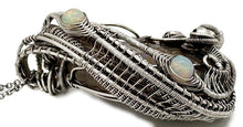 Load image into Gallery viewer, Opalized Ammonite Fossil Pendant: Sterling Silver Wire Wrap with Ethiopian Opals