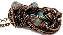 Load image into Gallery viewer, Iridescent Abalone Pua Shell Pendant with Labradorite Copper Wire Wrapped Ocean Jewelry - Heather Jordan Jewelry
