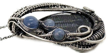 Load image into Gallery viewer, Trilobite Fossil Pendant: Blue Kyanite and Sterling Silver Wire Wrap