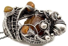 Load image into Gallery viewer, Spessartine Garnet and Ethiopian Welo Opal Pendant: Sterling Silver Wire Wrap