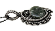 Load image into Gallery viewer, Seraphinite Wire-Wrapped Pendant in Sterling Silver with Swarovski Crystal, "Mini-Woven Circle" Model
