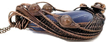Load image into Gallery viewer, HUGE Blue Geode Pendant with Sunstone: Copper Wire-Wrapped Druzy Jewelry