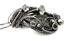 Load image into Gallery viewer, Moldavite Pendant Wire-Wrapped Sterling Silver Herkimer Diamonds Tektite Jewelry Space Enthusiast Necklace - Heather Jordan Jewelry