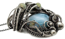 Load image into Gallery viewer, Larimar and Ethiopian Welo Opal Pendant: Sterling Silver Wire Wrap