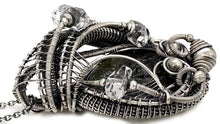 Load image into Gallery viewer, Large Moldavite Pendant Wire-Wrapped in Sterling Silver with Herkimer Diamonds Tektite Jewelry